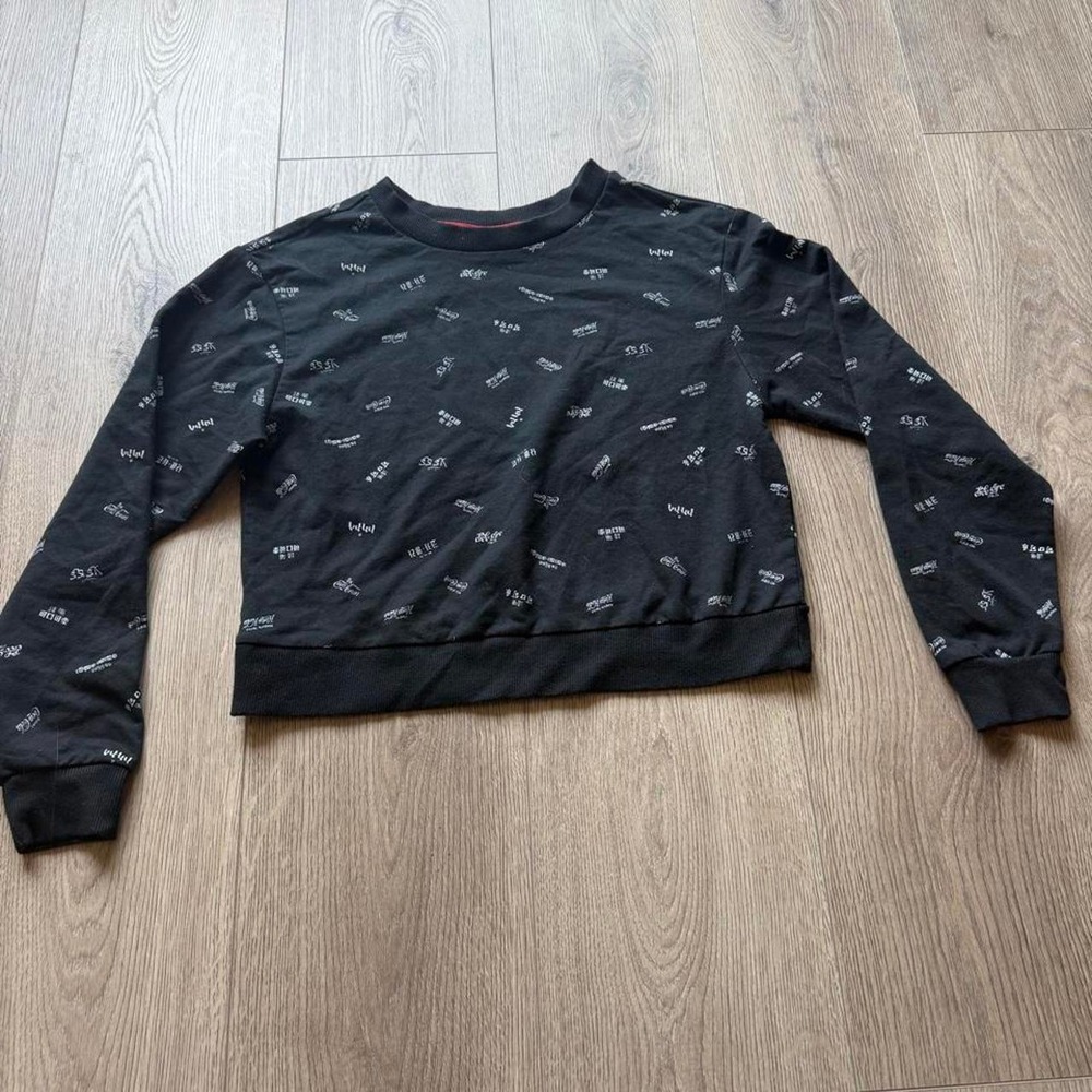 Coca-Cola Women's Small Black All Over‎ Logo Print Crewneck Sweatshirt